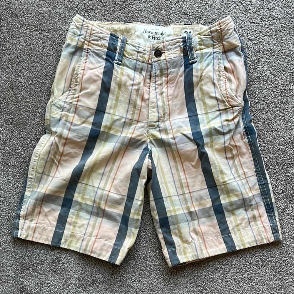 Abercrombie & Fitch Gray, Cream, Blue Plaid Shorts